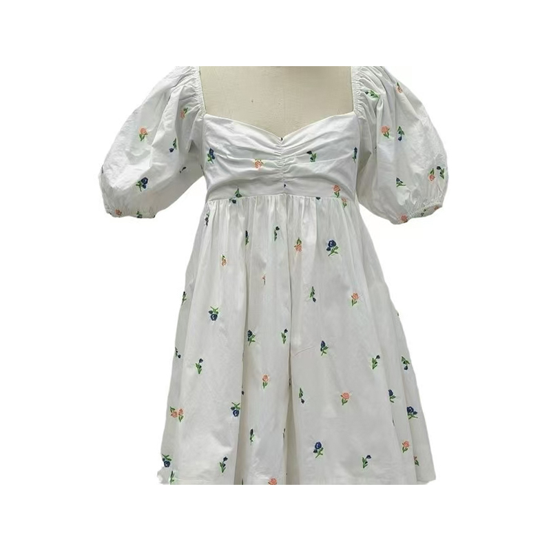 Customized Fresh Small Floral Short-Sleeved Dress For Women Summer 2024 New Style Unique Beautiful Age-Reducing Waist Slimming Pure Cotton